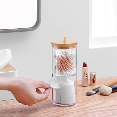 Makeup Cotton Pad Organizer Storage Box For Cotton Swabs Rod Cosmetics Jewelry Bathroom Qtip Container with Bamboo Lid