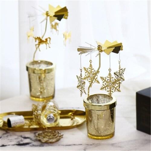 Creative Revolving Candle Holder Metal Rotary Carousel Tea Light Candelabra Stand Light Modern Wrought Iron Decorations For Home