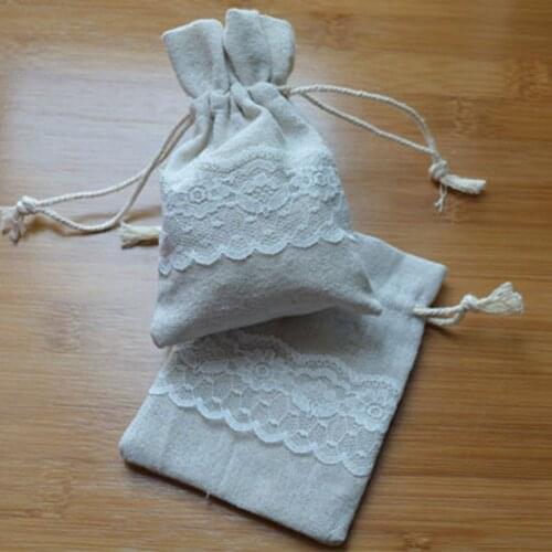 Lace Linen Gift Pouch 8x10cm 9x12cm 9x15cm pack of 50 Party Candy Chocolates Favor Drawstring Bag Jute Sack