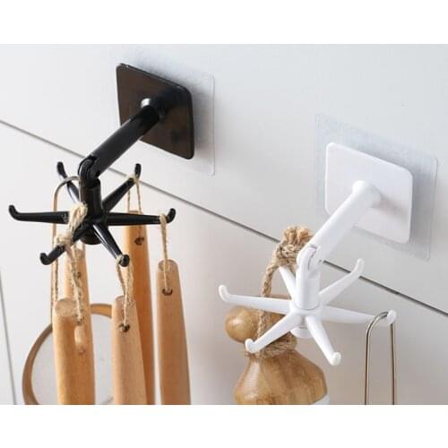 Punch-free Rotatable Dual-purpose Hook Organizer Strong Glue Top Wall Hook for Kitchen Bathroom Storage Wall Coat Hooks