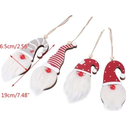 M17D 4Pcs Christmas Wooden Plush Gnome Hanging Pendant Ornament with LED Lighted Nose