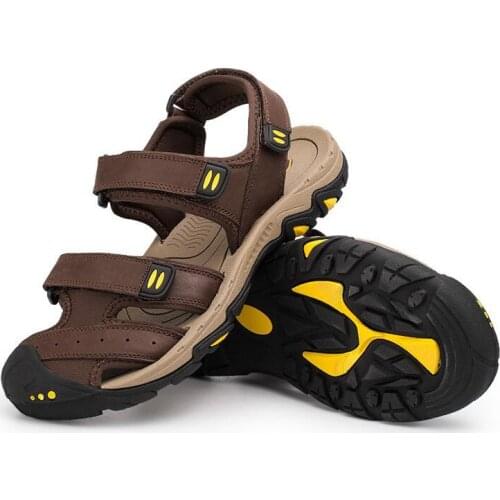 Mens Sandals genuine Leather Summer 2019 New Beach Men Casual Shoes Outdoor Sandals Big Size 38-46 Fashion Men Work shoes