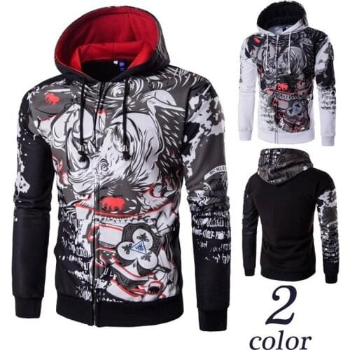 HipHop-Style Men Long-sleeved Cardigan Coat Mens Printed Hoodie MenS Wear Europe and America Large Size Men Hoodies