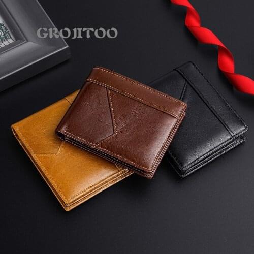 GROJITOO Genuine leather mens wallet multi-functional short change bag card holder bag large capacity leisure mens purse