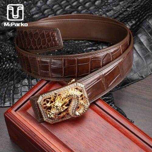 McParko Chinese Style Loong Buckle Belt Authentic Crocodile Leather Men Belt Genuine Leather Waist Belts Black Brown 2020 Luxury