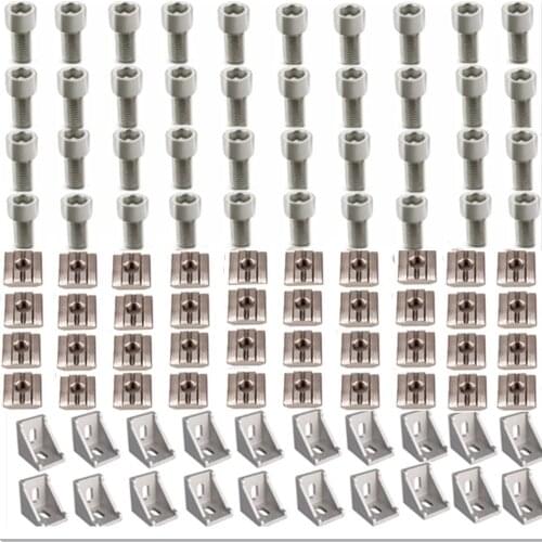 4040 Aluminum Profile Connector Set: 40Pcs M8X16 Cylindrical Hexagon head bolt + 20Pcs 4040 Corner Bracket + 40Pcs M8 Slide nut