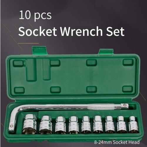10pc 8-24mm Socket Wrench Set Chrome Vanadium Steel Durable Socket Car Repair Household Maintenance Combination Toolbox Set