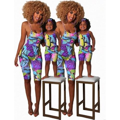 Mommy And Me Outfits Summer Butterfly Print Sling Jumpsuit Sleeveless Backless Rompers 2022 Mother And Daughter Clothes