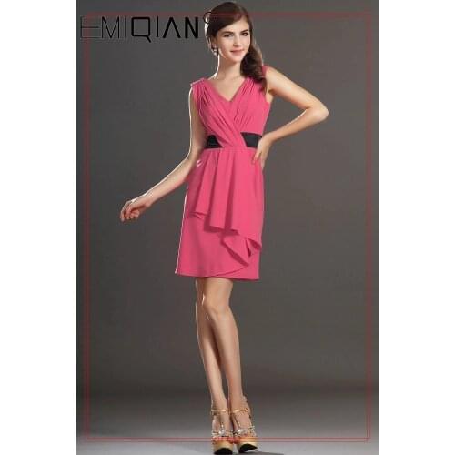 New Sleeveless Sweety Small V-Neck Pleated Bodice Cocktail Dress ,Contrast Color Short Prom Dress