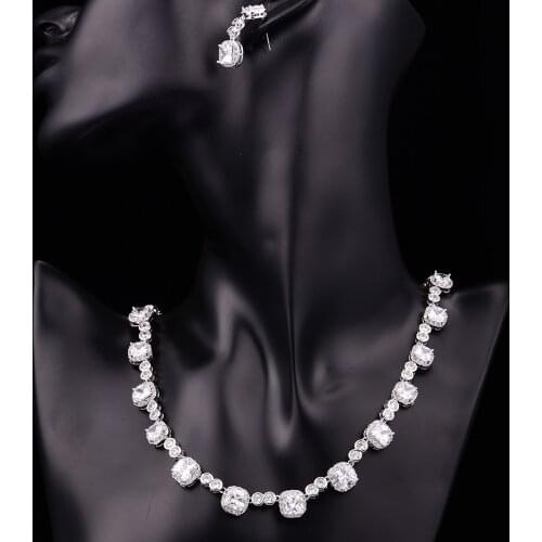 New Arrival Square Cubic Zirconia Wedding Necklace Set For Women Party Jewelry Girlfriend Gift CZL-6042