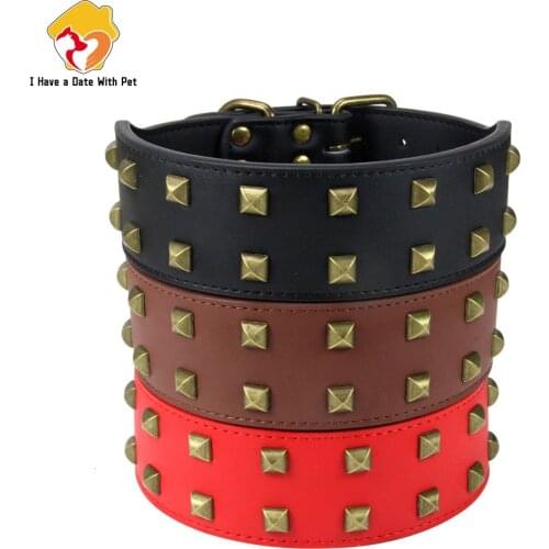 High Quality 2" Width Microfiber Big Dog Collar Rivet Neck Strap Adjustable Pet Collars for Medium Large Dog Pitbull L-3XL Soft