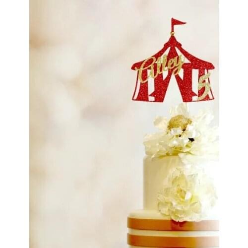 Personalize double-side glitter ANY NAME AGE Circus theme party Cake Topper, birthday cake toppers baby shower party decoration