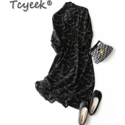 Summer Spring Dress Elegant 200% Silk Dress Female Korean Floral Dresses for Women Long Sleeve Vestido De Mujer 299