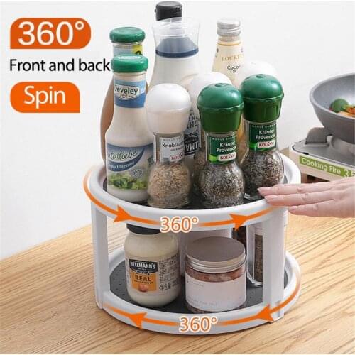 360° Rotating Storage Rack Multifunctional Kitchen Seasoning Jars Artifact Storage Box Non-slip Kitchen Supplies Shelf For Home