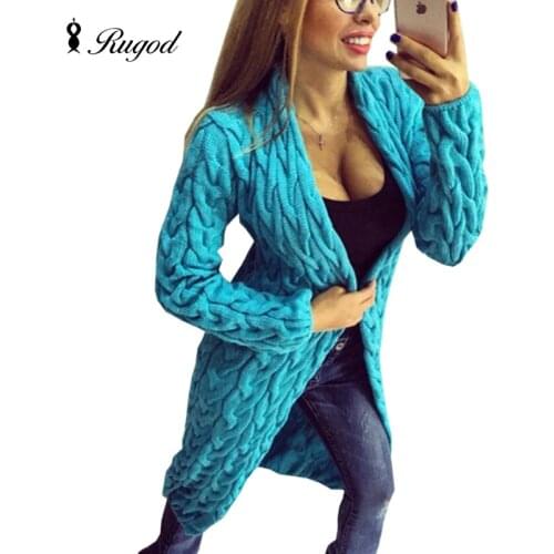 RUGOD Long Cardigan Knitted Sweater Woman Winter Cardigan for Women Candy Color Oversize Korean Style Fashion Winter Sweaters