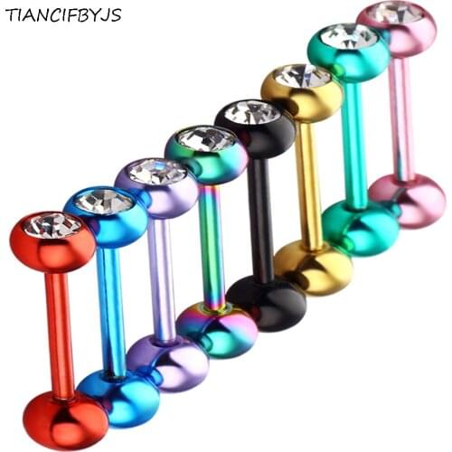 TIANCIFBYJS Anodized Crystal Body Jewelry Ear Piercing Cartilage Women Tongue Rings Stainless Steel Tongue Barbells Mix 8 Colors