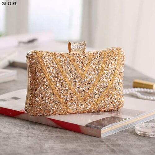 New Design Embroidery Vintage Evening Bags Beaded V Sequined Handbags Diamonds Bridesmaid Purse Female