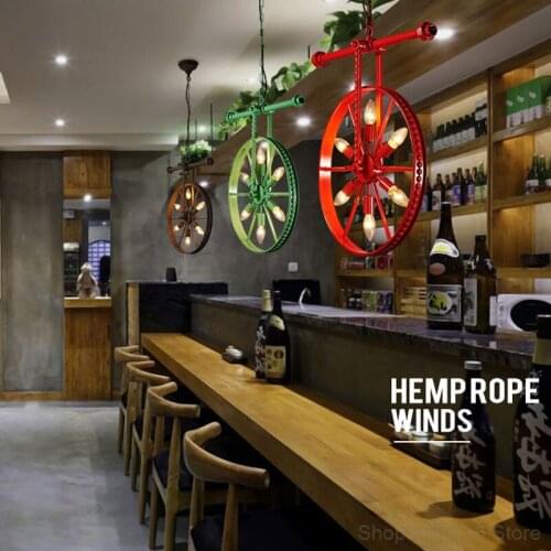 Vintage Iron Art Wheel Pendant Lights Creative Living Room Kitchen Hanging Lamps Industrial Bar Cafe Dining Room Light Fixtures