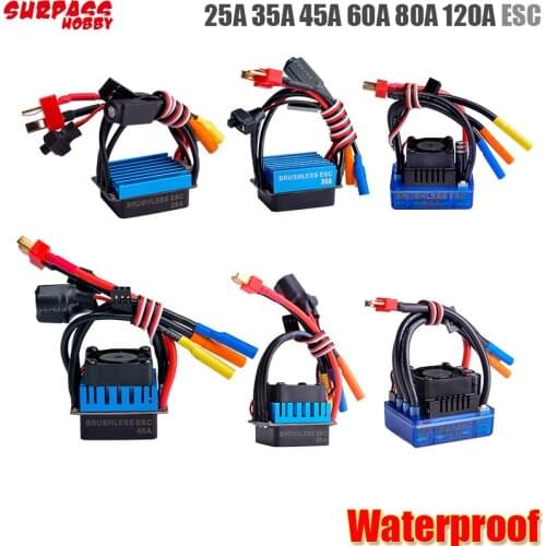 Waterproof 25A 35A 45A 60A 80A 120A ESC Brushless Senseless Speed Controller for 1/8 1/10 1/12 RC Car Crawler RC Boat Part