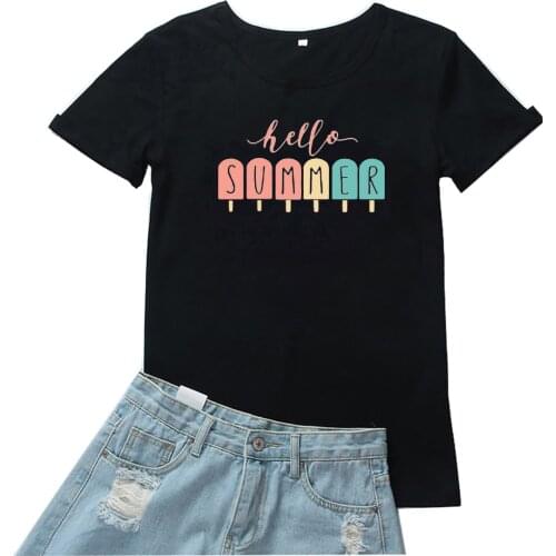 Hello Summer T Shirt Women Color Ice Cream Graphic Tees Women Tshirt Casual Cotton Camiseta Mujer Funny O-neck Women Tee Tops