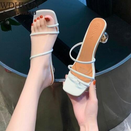 2021 Sandals Women 8cm High Heels Strap Mules Fetish Summer Crystal Slides Female Rome Gladiator Girls Low Strange Heels Shoes