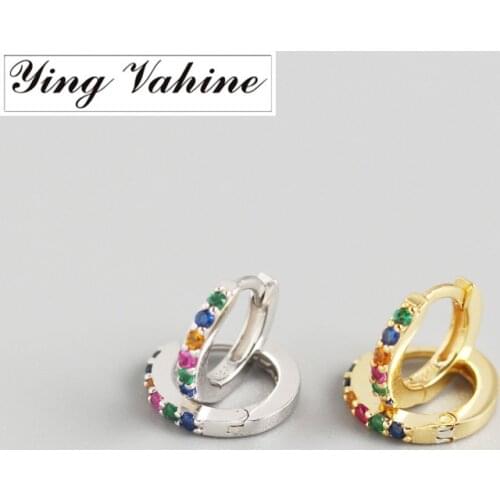 Ying Vahine 100% 925 Sterling Silver Mini Round Multicolor Zircon Small Stud Earrings for Women