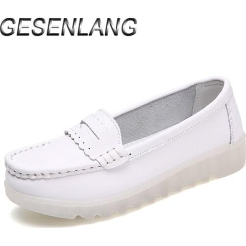 Women White Walking Shoes Loafers Real Leather Breathable Soft Non-Skid Sneakers Slip On Barefoot Party Work Casual Ladies Shoes