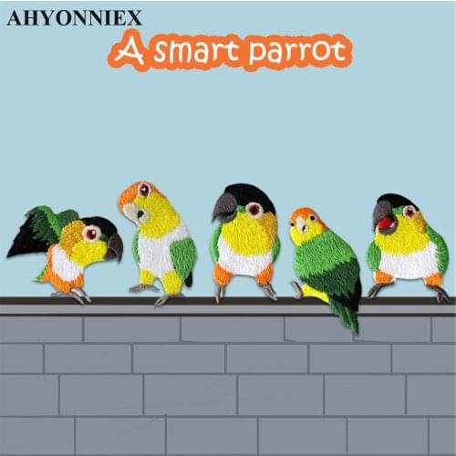 AHYONNIEX 1 Piece Embroidered Cute Parrot Patches Clothes Bags DIY Applique Embroidery Parches Iron On Patch for Clothes