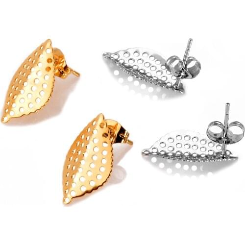 10Pcs/Lot New Stainless Steel Leaf Maple Ear Circular Openwork DIY Jewelry Making Nuts Earring Post Findings Hypoallergenic