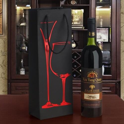 12pcs Black Paper Single Wine Bags Golden Red Hot-stamping Champagne Oliver Oil Drink Juice Wine Gift Carrier Holder
