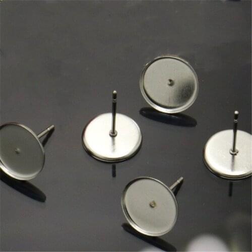 20pcs Stainless Steel Straight Round Ear Pin Tray Settings 8/10/12mm Cabochon Base Blank Fit Glass Cabochons DIY Stud Earring