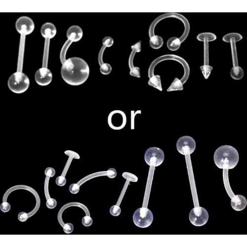 9PCS Clear UV Acrylic Nose Stud Eyebrow Ring Body Piercing Jewelry Kit Set W0YA