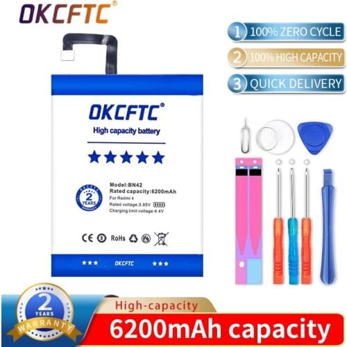 OKCFTC BN42 Phone Battery For Xiaomi Redmi 4 Hongmi4 Redrice Standard Edition Phone Batteries 6200mAh