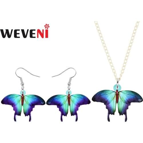 WEVENI Acrylic Blue Morpho Butterfly Jewelry Sets Animal Insect Necklace Earrings For Women Teen Girl Birthday Gifts Decoration