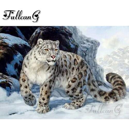 FULLCANG snow leopard diy 5d diamond mosaic diamond painting full square round diamond embroidery sale home decoration FC2556