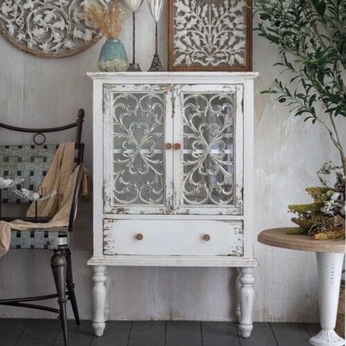 American Retro Distressed Solid Carved Glass Chest of Drawers Hotel Bedroom Small Side Cabinets French Shop Decoration Cabinets