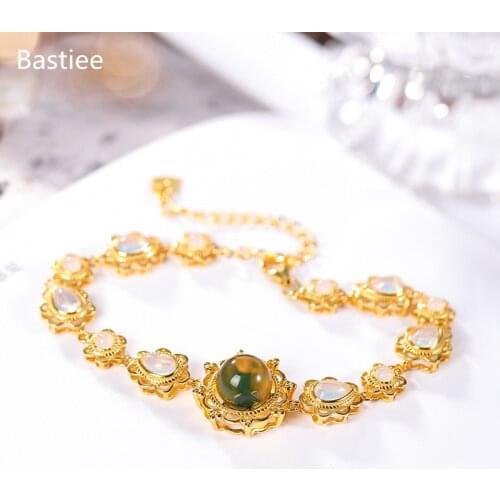 Bastiee Silver 925 Jewelry Bracelet For Women jewelry Golden Plated Mexican Amber Charms Hmong Luxury Bracelets Flower