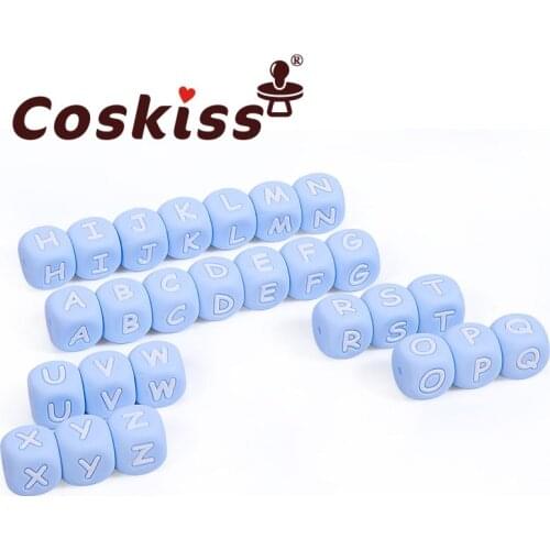 Coskiss 10pcs Blue Letter Silicone Beads Baby Silicone Teether Food Grade Silicone Letter Beads Baby Toys Beading DIY