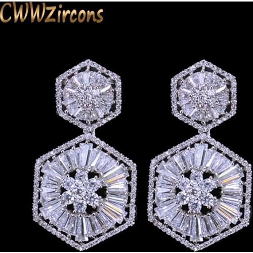 CWWZircons Top Quality 925 Sterling Silver Pin Luxury Cubic Zirconia Earring for Women Wedding Bridal Gift Jewelry CZ127