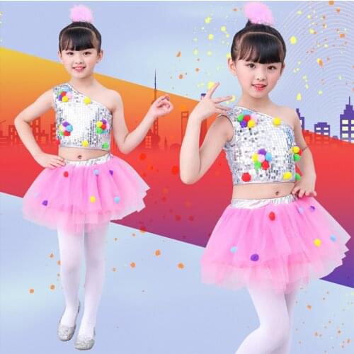 Childrens jazz dance Latin dance kindergarten dance costume girl fluffy skirt sequin performance clothing praise dance ephods