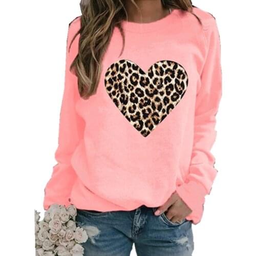 Leopard Print Love Sweater Hoodie Women Pullover Casual Fleece Fall Winter Harajuku Hoodies Long Sleeve Tops Sweatshirt Kawaii