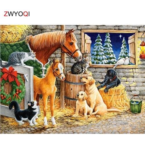 Full Square Diamond mosaic Horse Dog cat bird Garland Full Round Diamond painting Horse 5D DIY Diamond embroidery Cross stitch