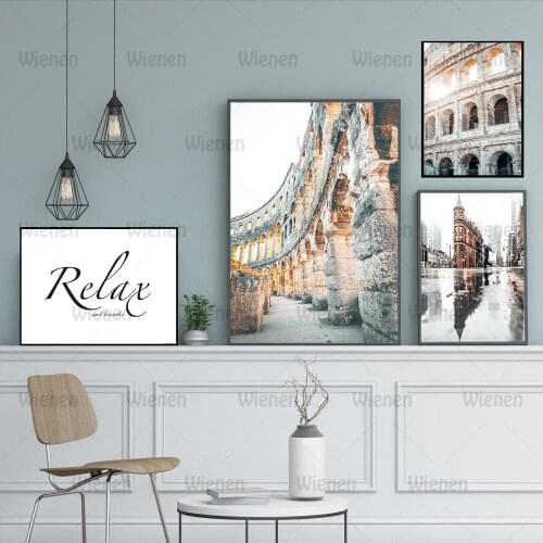 Canvas Painting Nordic Rome Colosseum Street Wall Art Posters and Prints Wall Pictures for Modern Living Room Canvas Print Decor