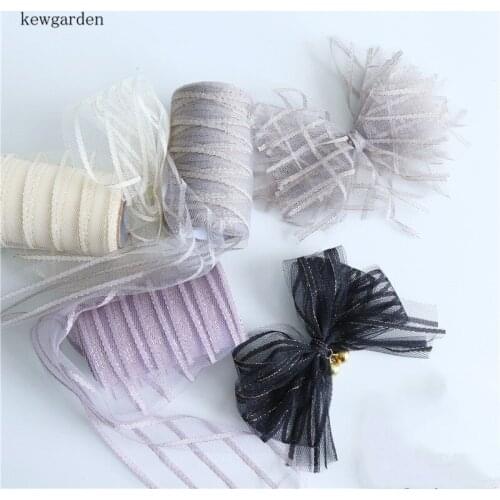 Kewgarden 100mm 10cm Gold Side Stripe Gauze Organza Ribbons DIY Bowknot Hair Accessories Handmade Tape Webbing 10 Yards