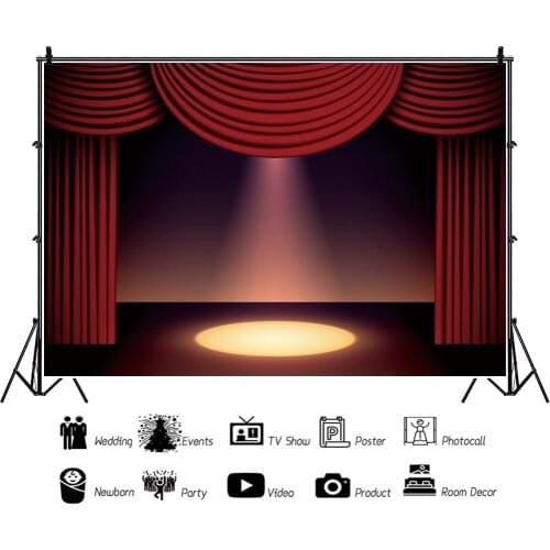 Red Performance Stage Lighting Painting Backdrops Photos Background Decors for Award Ceremony Portrait Photography Props
