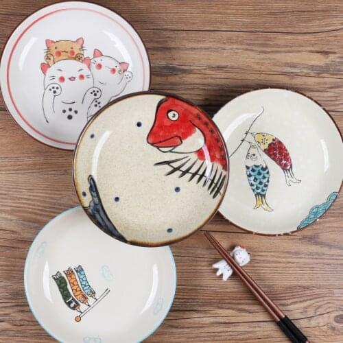 Creative retro hand-painted ceramic cutlery household round flat steak plate art decorative dishes dinner plates ceramic tray