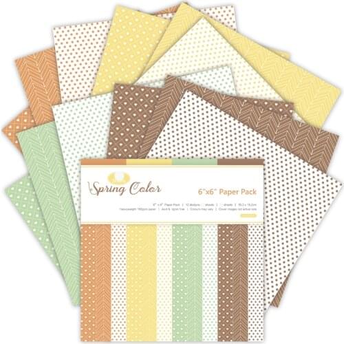 KSCRAFT 12pcs 6" Single-side Printed Spring Colors pattern creative papercraft art paper handmade scrapbooking kit set books