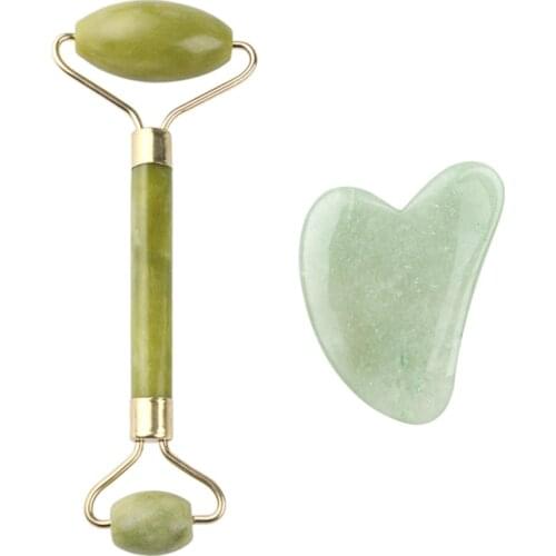 Green Jade Rolling Stone Natural Rose Quartz Massager Jade Massage on Lifting Tool Beauty Skin Care Set hot sales