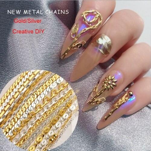 3D metal chains gold and silver chains thick punk chain metal Decoration DIY Nail Art Decoration 20cm
