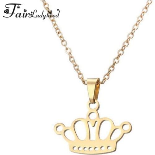 Fairladyhood Cute Crown Sweater Chain Necklace Cute Crown Necklace Custom Stainless Steel Clavicular Chain Necklace